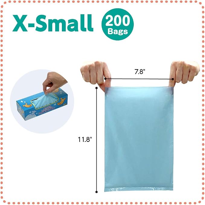 BOS Amazing Odor Sealing Dog Poop Bags - Durable and Unscented [Size: XS, Color: Light Blue] (200 Count, Pack of 2) (400Bags)