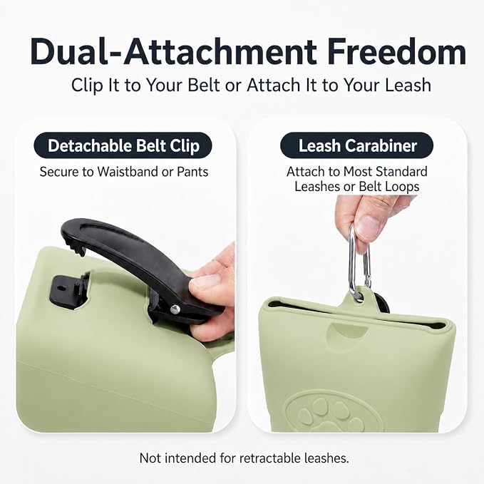 Upgraded Dog Treat Pouch with Strong Magnetic Closure - Small Silicone Training Bag, Waist-Mounted Clip & Leash Carabiner, Airtight Portable Treat Bag (Light Green)