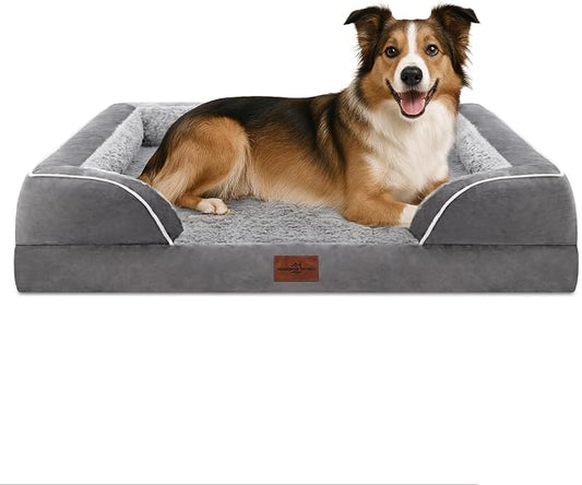 Comfort Expression Orthopedic Dog Beds for Large Sized Dog with Bolster | Waterproof Dog Couch Bed with Washable Cover & Non-Slip Bottom, Supportive Egg Crate Foam Large Pet Bed, 38x25 Inch