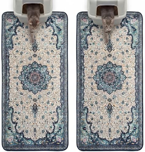 Hompet Cat Litter Mat 2 Pack, 28.5x60 Large Machine Washable Trapping Mats for Cats, Super Absorbent & Urine-Proof Cat Litter Box Mat for Floor, Waterproof & Non Slip Kitty Litter Rug