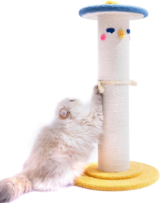 Cute Cat Scratching Post, 31 Inch Tall&Thicker Scratcher with Top Perch Bed | Large Sisal Rope Scratch Post, Full Strectch for Indoor&Adult Cats/Kitten, Heavy&fun Play Stand, Sturdy Climb Tree Furniture