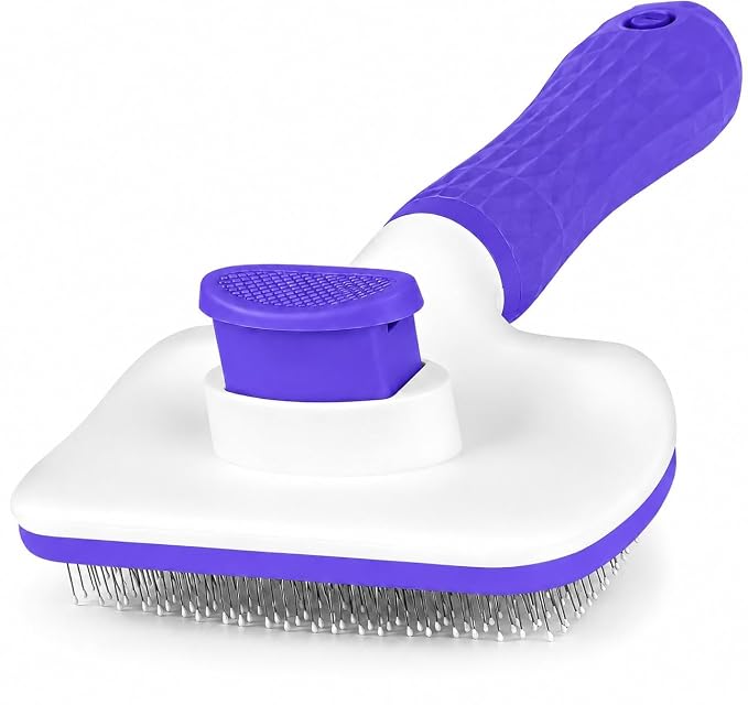 Pet Grooming Brush for Cats & Dogs, Self-Cleaning Undercoat Deshedding & Massage Tool, Purple
