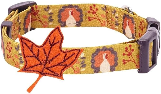 Blueberry Pet Thanksgiving Fall Festival Moonlit Turkey Designer Adjustable Dog Collar with Maple, Small, Neck 12"-16"