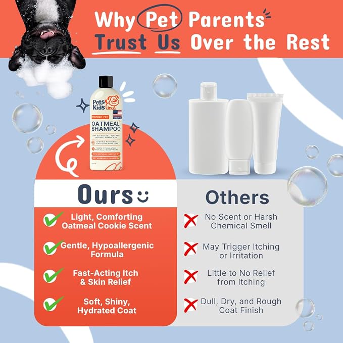 Pets are Kids Premium Oatmeal Shampoo for Itch Relief & Shiny Coat, 17 oz | Natural Itch Relief, Dry Skin Soother, Hydrated & Shiny Coat, with Aloe, Coconut & Baking Soda, Hypoallergenic, For Dogs