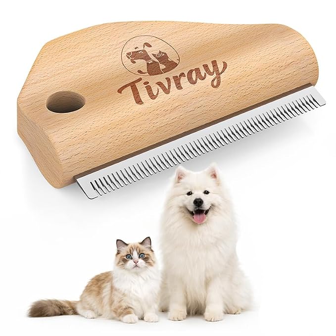 Dog Brush for Shedding, Wood Deshedding Brush for Dogs, 4.3inch | Ergonomic Pet Hair Removal Tool, Painless Wood Remover for Pet Hair, Cats, Horses Cleaning, Grooming, Short and Long Fur