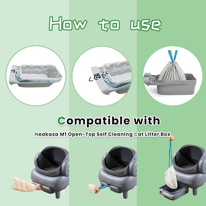 Litter Bags Compatible with pet pivot litter box and NeakasaM1 Open-Top Self-Cleaning Cat Litter Box, 2 Rolls Cat Litter Waste Receptacles Bags (40 Count)