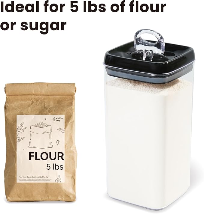 Felli Flip Tite Acrylic Food Storage Container with Lid 6” XL Air Tight Ring Seal Flip Lock, Plastic Kitchen Baking Canister for 5 lb Flour Sugar Rice Protein Powder Pantry Organizer (Nest-L Black)