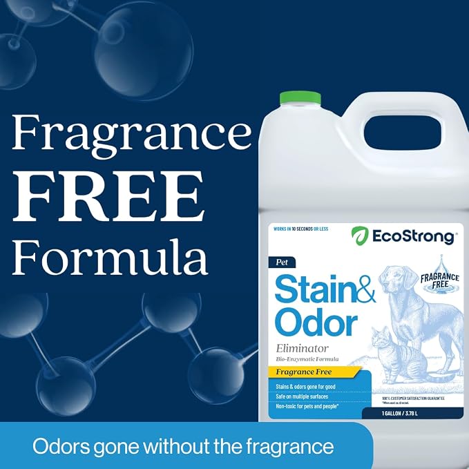 Eco Strong Pet Stain and Odor Remover - Cat Urine Enzyme Cleaner, Urine Destroyer for Dogs, Pet Urine Enzyme Cleaner [All New Fragrance Free] - 128oz