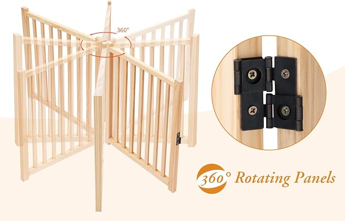 YOCAN Non-Painted Wooden Freestanding Dog Gates with Door for The House,Doorways, Stairs,Wood Dog Fences Indoor Pet Gate,Step Over Fence-3 Panel H:23"