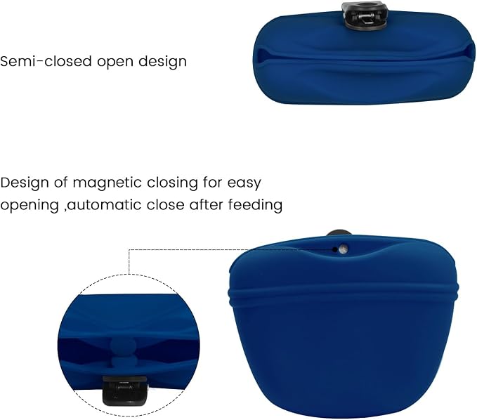AUDWUD Silicone Dog Treat Pouch with Clicker Magnetic Closure Secure Clip | Upgraded clip keeps your treat pouch secure during training.Magnetic closure allows fast one hand access.Includes dog click