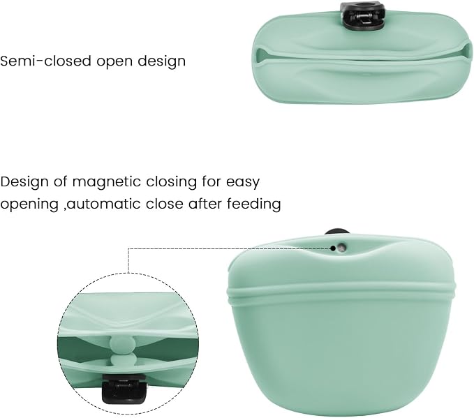 AUDWUD Silicone Dog Treat Pouch with Clicker Magnetic Closure Secure Clip | Upgraded clip keeps your treat pouch secure during training.Magnetic closure allows fast one hand access.Includes dog click