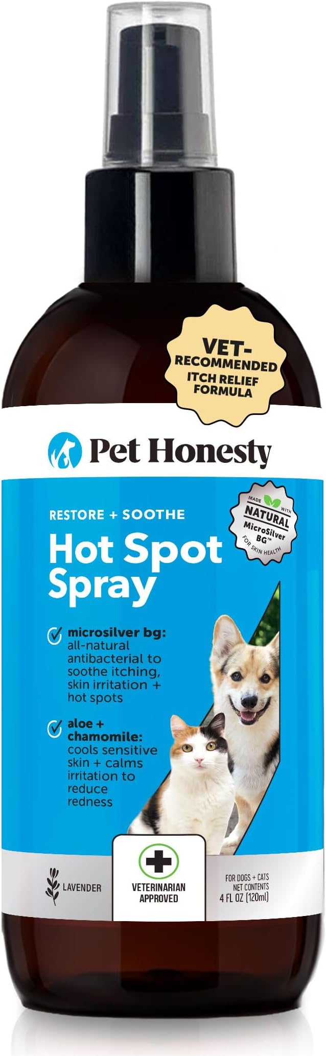 Restore + Soothe Hot Spot Spray for Dogs & Cats – Gentle Dog Skin Spray with Aloe Vera & MicroSilver BG – Soothes Itching, Hot Spots & Irritation – Dog Itch & Hot Spot Remedy for Sensitive Skin – 4oz