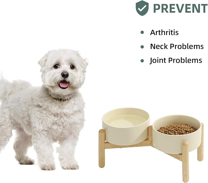 Havniva 6.1inch Ceramic Raised Dog Bowl with Stand, Double Dog Bowls Elevated for Small and Medium Breed Dog Food and Water Bowl Set Non-Slip Dog Dish Large Capacity Feeding Pet Water Bowl