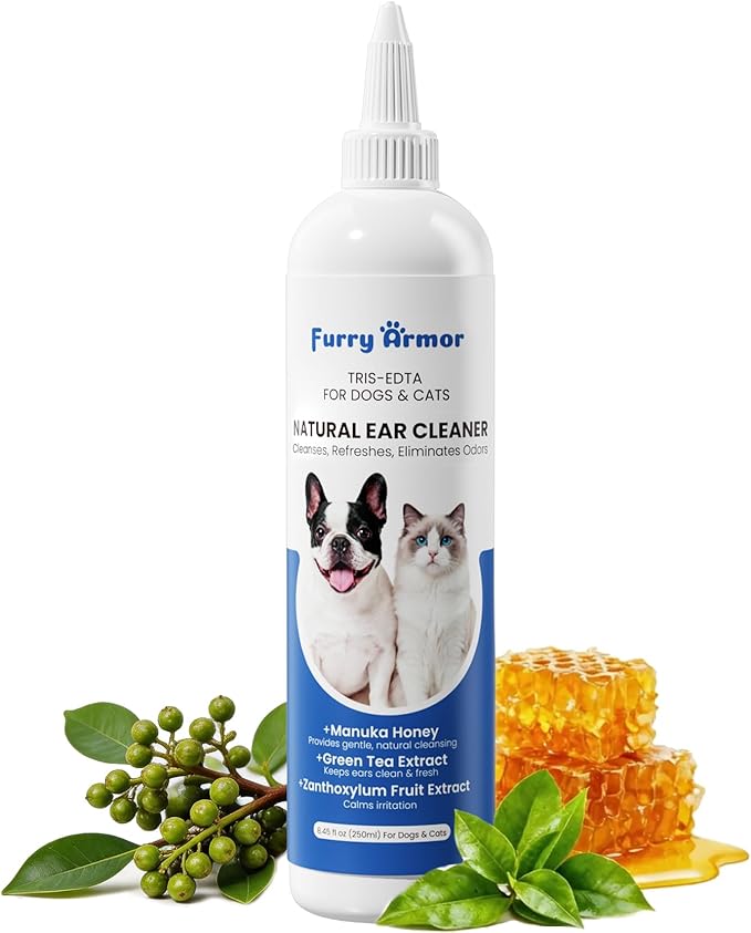 Itch Relief Natural Ear Cleaner for Dogs & Cats 8.45 oz | pH Balanced, No-Sting, Manuka Honey & Green Tea, Itch Relief, Odor Eliminating, Yeast Prevention for Dogs & Cats