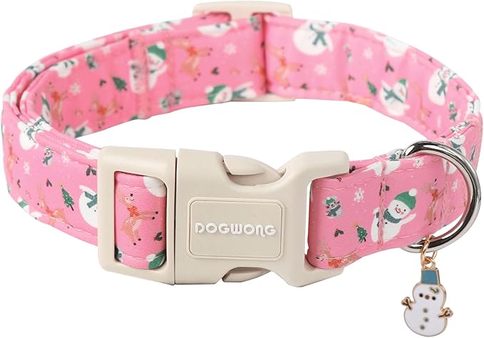 DOGWONG Christmas Snowman Dog Collar- Cute Designer Christmas Blue Dog Collars Adjustable Christmas Deer Dog Collars for Small Medium Large Dogs M