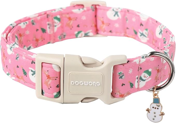 DOGWONG Christmas Snowman Dog Collar- Cute Designer Christmas Blue Dog Collars Adjustable Christmas Deer Dog Collars for Small Medium Large Dogs L