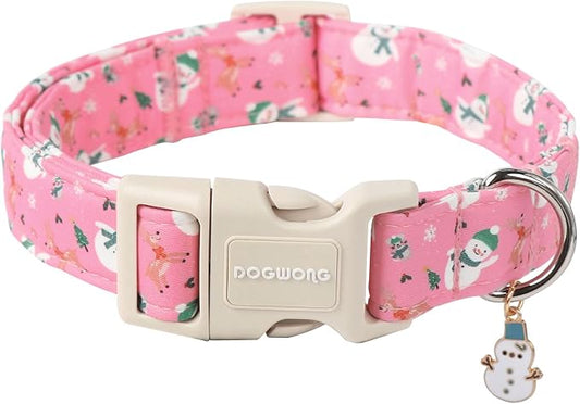 DOGWONG Christmas Snowman Dog Collar- Cute Designer Christmas Blue Dog Collars Adjustable Christmas Deer Dog Collars for Small Medium Large Dogs L
