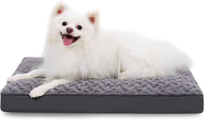 KSIIA Washable Dog Bed for Crate Waterproof for Medium Dogs,29x18 Inch,Gray | 3in egg crate foam,orthopedic support,Soft rose velvet,3ply waterproof fabric,removable cover,anti-slip base,washable