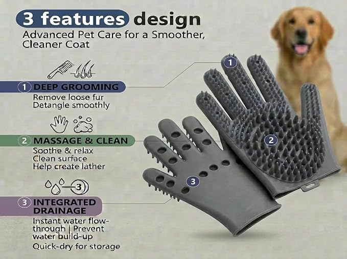 Pet Grooming Gloves for Cats & Dogs – Silicone Hair Removal Glove for Bathing, Shedding & Massage – Gentle Mitt for Long & Short Hair Pets with Drainage System