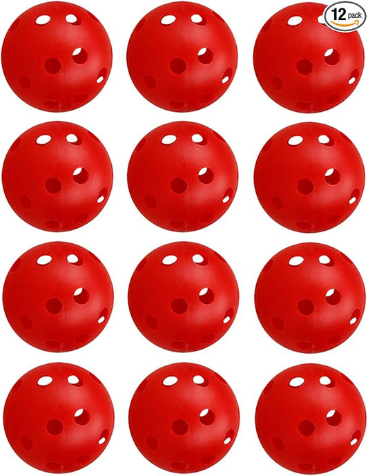 12Pcs Cat Ball Toy, Low Noise No Bells Holey Plastic Cat Balls, Funny Interactive Cats Toys for Indoor Cats, Firm Toy Balls for Kitten Puppy Ferret Bird (1.65", Red)