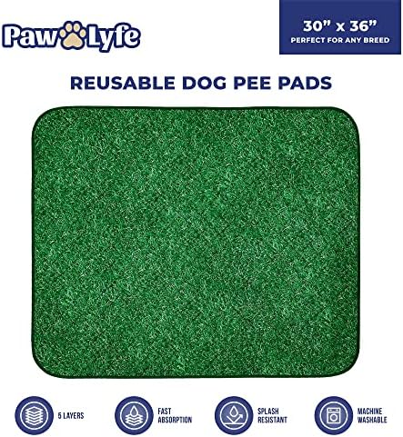 PawLyfe Reusable Pee Pads for Dogs - 2 Pack, 30" x 36" Washable Puppy Pads with Grass Print - Waterproof Dog Training Pee Mats - Non-Slip - Large Pet Pads for Indoors - Quilted Whelping Pads for Home