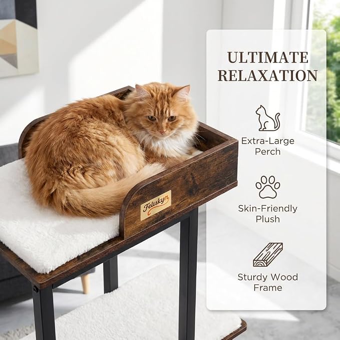 Wood Modern Cat Tree Tower, 84 Inch XL Tall Indoor Large Cat Condo | Heavy Duty XL Stable Wooden Cat Condo House Furniture with Multi-Level Spacious Perch Scratching Board Soft Washable Pads