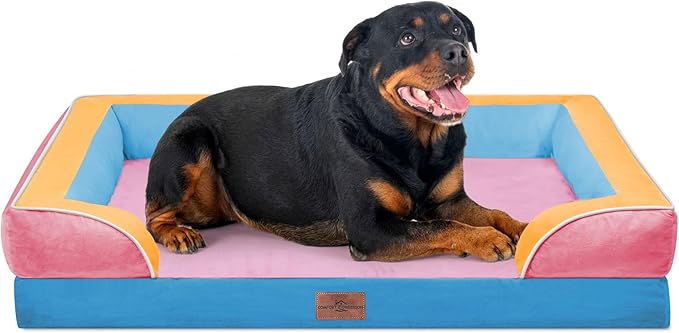 Comfort Expression Orthopedic Dog Bed for Extra Large Dogs with Bolster | Waterproof Dog Couch Bed with Washable Cover & Non-Slip Bottom, Supportive Egg Crate Foam XL Pet Bed, 45x35 Inch