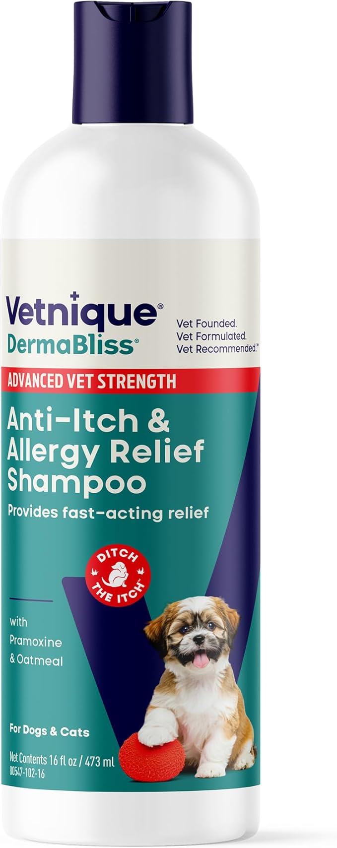 Vetnique Dermabliss Advanced Medicated Pramoxine Anti Itch Dog Shampoo | Itchy Skin Relief & Allergy Relief, Max-Strength Soap-Free Oatmeal Dog Wash, Cat Shampoo & Puppy Shampoo, Sensitive Skin