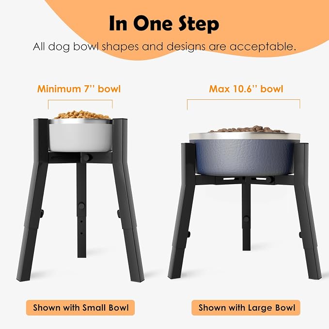 SHAINFUN Adjustable Dog Bowl Stand for Large & Extra Large Breeds, Single Tall Food & Water Holder, Height Adjustable 9.8"-13.4", Width 7"-11", Elevated Dog Bowls (Bowls Not Included)