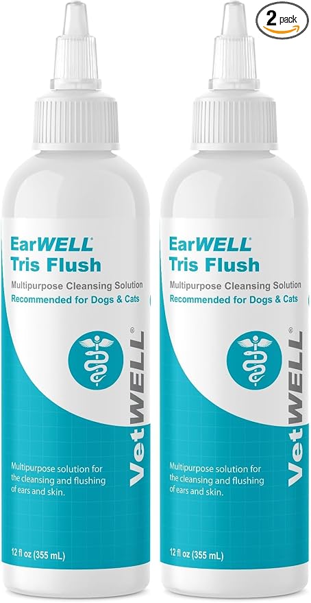 VetWELL Dog Ear Cleaner Solution & Infection Treatment for Dogs & Cats, Tris Otic Cleanser Drops Helps Eliminate Odor and Relieve Infections - 12oz (Pack of 2)