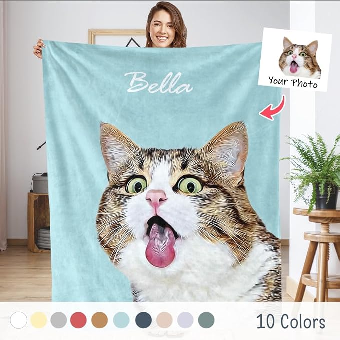 Pamaheart Custom Dog Face Blankets, Personalized Pet Photo Blanket, Fleece Dog Blankets, Customized Photo Throws, Dogs Dad Gifts, Pet Lover Gifts, Memorial Gift /18
