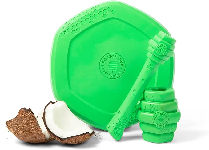 PROJECT HIVE ·PET COMPANY· Dog disc - Great for Fetch - Includes a Lick mat on Back - Floats in Water, Smooth Glide - Made in The USA (Tropical Coconut)