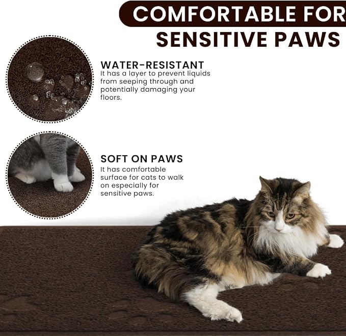 Andalus Large Cat Litter Mat, Pack of 2 - Waterproof, Non-Slip & Easy to Clean Cat Litter Box Mat for Extra Efficient Pet Litter-Trapping, Brown (30” X 18”)