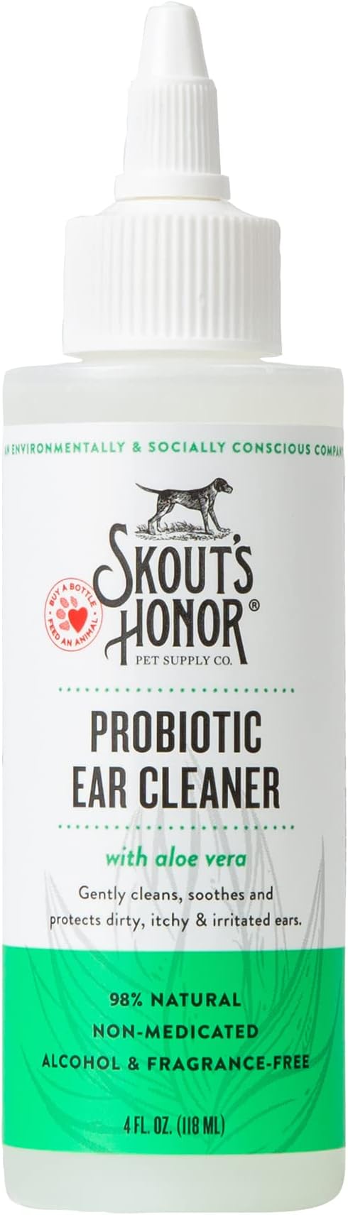 SKOUT'S HONOR Probiotic Dog Ear Cleaner, 4 oz | Non-Medicated Gentle Ear Cleaning Solution for Itchy Ears, Microbiome-Friendly with Aloe Vera, Alcohol-Free, Unscented
