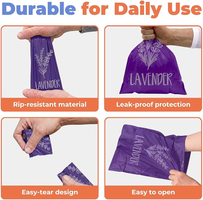 Best Pet Supplies Dog Poop Bags for Waste Refuse Cleanup, Doggy Roll Replacements for Outdoor Puppy Walking and Travel, Leak Proof and Tear Resistant, Thick Plastic - Purple (Scented), 150 Bags