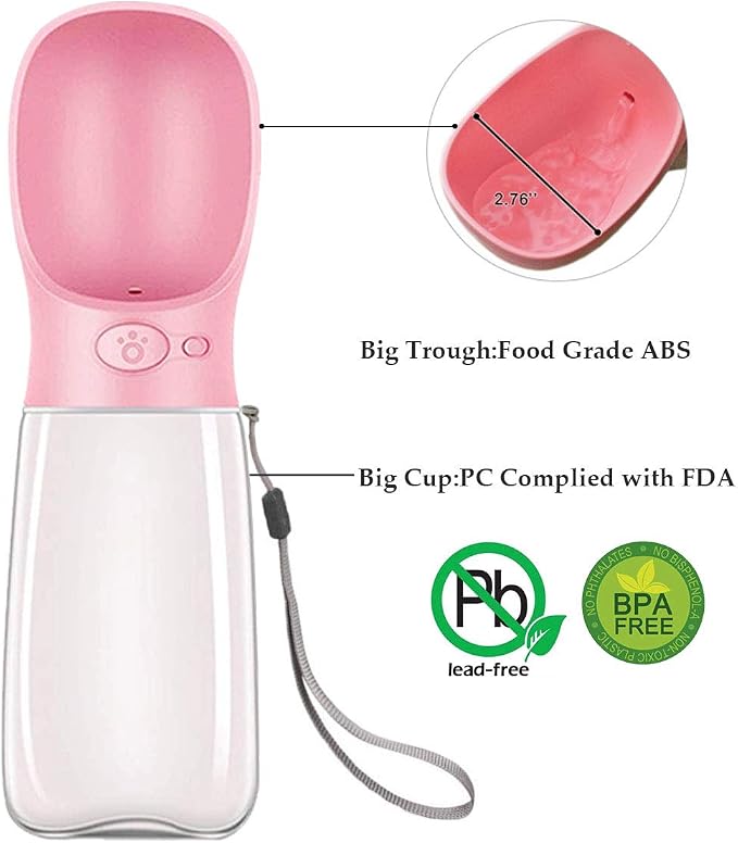 QQPETS Dog Water Bottle Leak Proof Portable High Capacity Drink Cup for Pet Large Dogs Outdoor Walking Hiking Travelling 19 OZ (Pink)