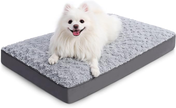 KSIIA Washable Dog Crate Bed Waterproof for Medium Dogs,29x18 in,Light Gray | 3in egg crate foam,orthopedic support,Soft rose velvet,3ply waterproof fabric,removable cover,anti-slip base,washable