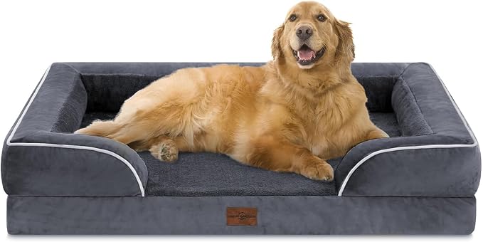 Comfort Expression Orthopedic Dog Bed for Extra Large Dogs with Bolster | Waterproof Dog Couch Bed with Washable Cover & Non-Slip Bottom, Supportive Egg Crate Foam XL Pet Bed, 42x30 Inch
