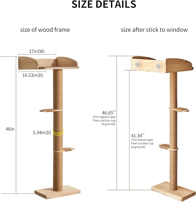 Cat Window Perch with Tall Scratching Posts, Inside 48 in Tall Climbing Tree Hammmock Mounted with Suction Cups for Climbing, Bird Watching, and Play, Supports 45 lbs