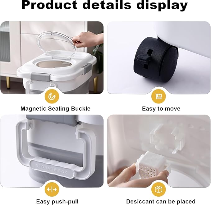SEWIU 2pack 25 lbs Dog Food Storage Container,Collapsible Dog Food Container with Scoop,Pet/Dog/Cat/Bird Food/Cat litter Storage Containers to Keep Dry,Easy to Move.(Black+white)