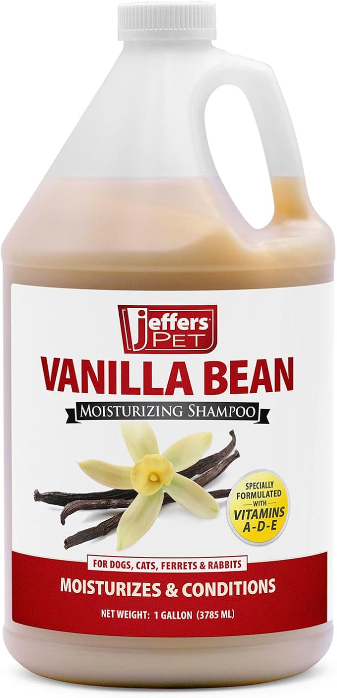 Jeffers Pet Vanilla Bean Moisturizing Shampoo for Dogs & Cats, 128 oz - Concentrated Deodorizing Shampoo, Moisturizing Formula for Dry Skin, Detergent Free, pH Balanced, Coconut Based, Made in USA