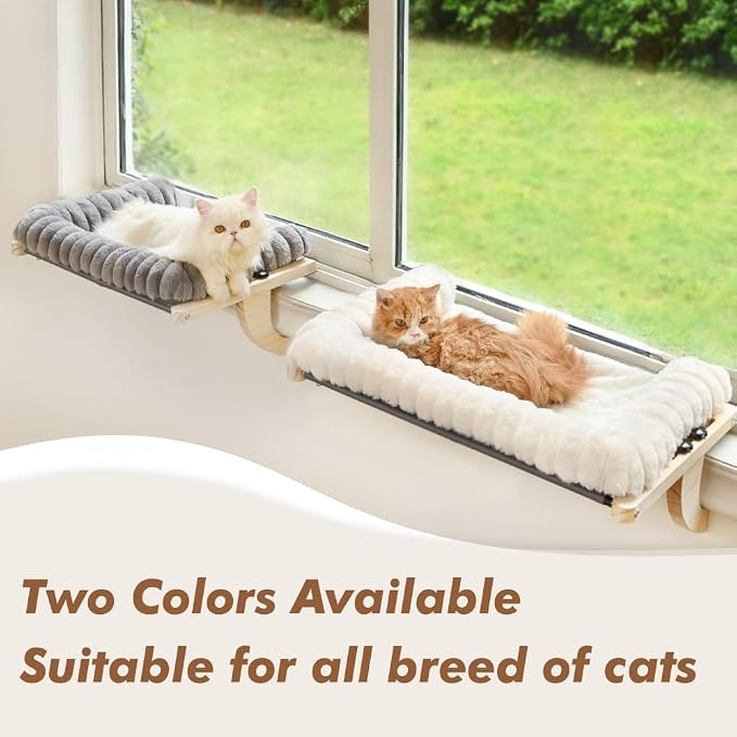 Cloud-Soft Cat Window Sill Perch, Zipper Design Cushion Pet Bed, M | Solid Wood & Sturdy Metal Frame, Machine Washable, Unobstructed Front View, Panoramic and Roomy Cat Hammock for Large Cats