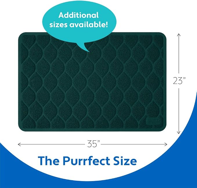 MIGHTY MONKEY Waterproof BPA Free Cat Litter Box Trapping Mat, Easy Clean Floors, Textured Backing, Soft on Sensitive Kitty Paws, Cats Accessories, Less Waste, Stays in Place, 35x23, Hunter Green