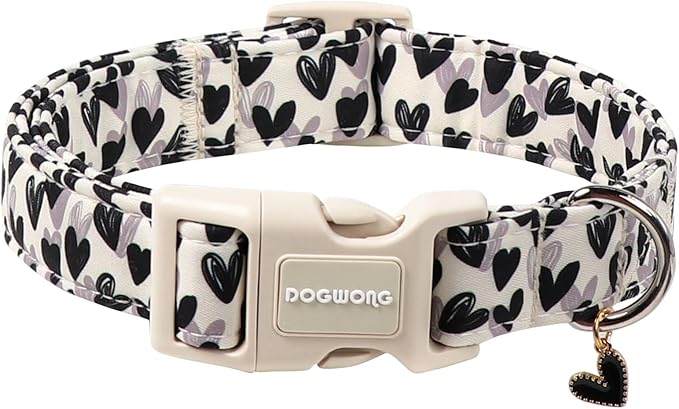 DOGWONG Valentine's Day Dog Collar-Cute Black Heart Dog Collars, Adjustable Valentine Heart Pet Collars Puppy Collar with Quick Release Buckle for Girl&Boy Dogs,L
