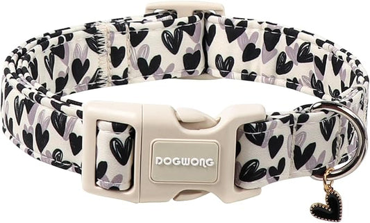 DOGWONG Valentine's Day Dog Collar-Cute Black Heart Dog Collars, Adjustable Valentine Heart Pet Collars Puppy Collar with Quick Release Buckle for Girl&Boy Dogs,L