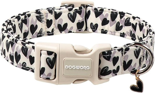 DOGWONG Valentine's Day Dog Collar-Cute Black Heart Dog Collars, Adjustable Valentine Heart Pet Collars Puppy Collar with Quick Release Buckle for Girl&Boy Dogs,XS