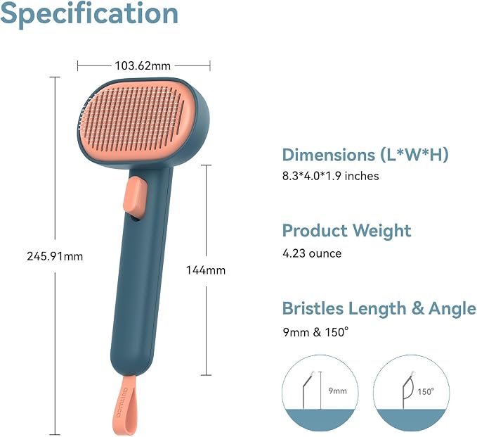 Aumuca Skin Friendly Self-Cleaning Slicker Brush for Dogs & Cats, Gentle Pet Grooming Tool for Shedding & Deshedding, Efficient Hair Remover for Long & Short Haired Pets | Self Cleaning Pet Brush for Long or Semi-Short Haired Cats, Removing Loose Fur &...