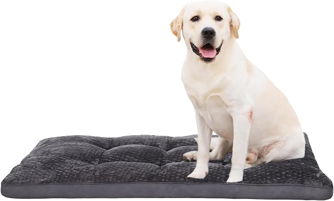 EMSLX Washable Cozy Plush Dog Crate Beds, 35“x 22”, Dark Grey | Soft Comfy Kennel Pad, Anti Slip Pet Sleeping Mat for Large, Jumbo, Medium, Small Dogs Breeds