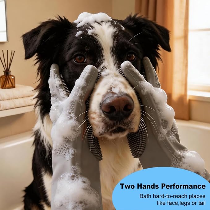 3PCS Dog Bath Brush Set | Dog Washing Gloves with Shampoo Brush, Dog Scrubber with Adjustable Handle, Pet Shower Brush for Bath, Massage and Grooming
