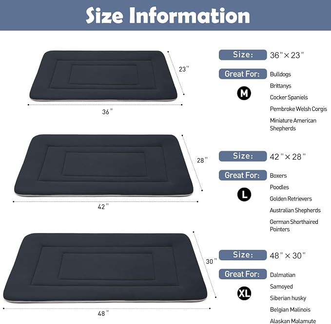 Dog Bed Soft Dog Crate Bed Pad Mat, 36 in Non Slip Bottom Washable Beds for Medium and Large Dogs, Pet Bed Mattress Kennel Pad, Dark Blue Gray